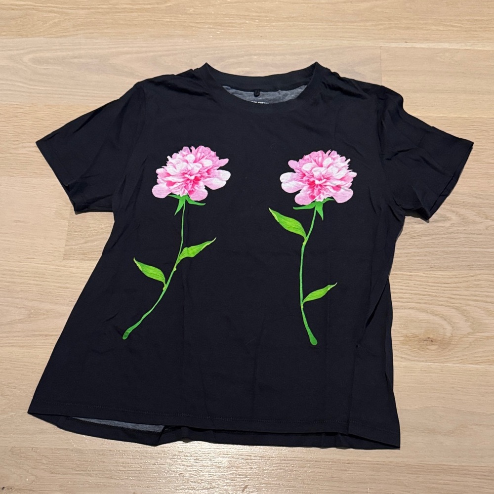 Black Shirt with Pink Floral Design